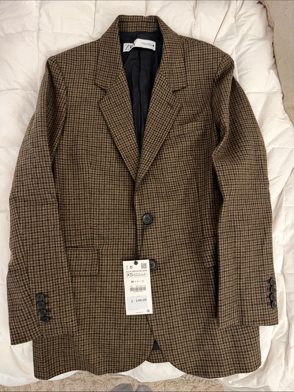 Zara Oversized Houndstooth Blazer NWT Brown Size XS